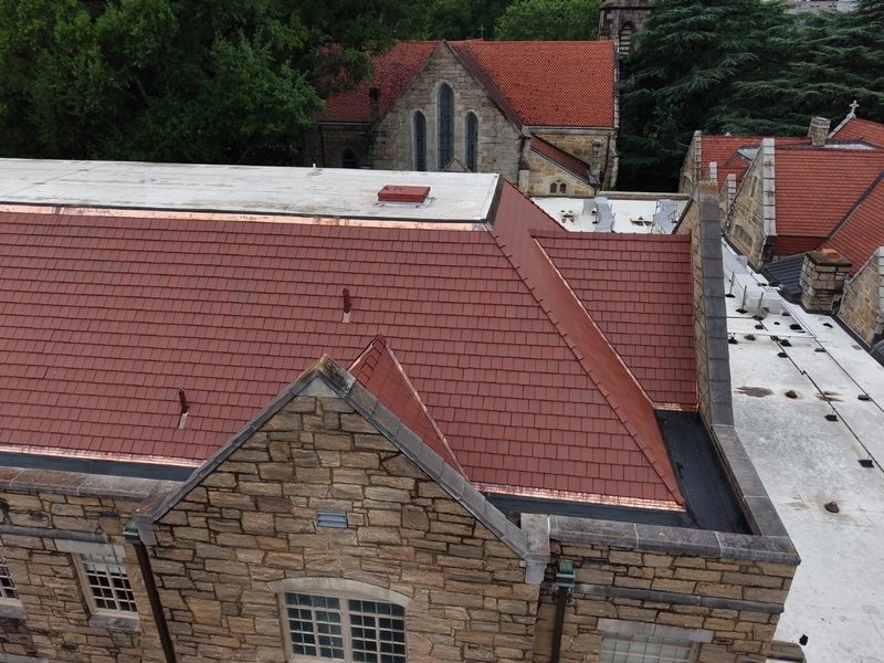 Historic stone church commercial roofing project in North Carolina