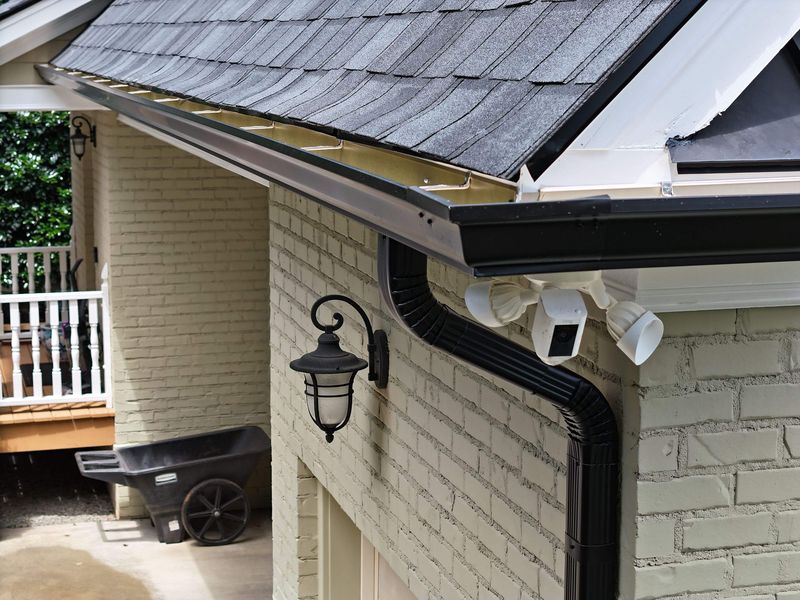 Close-up of seamless gutter system and drip edge on a Raleigh home