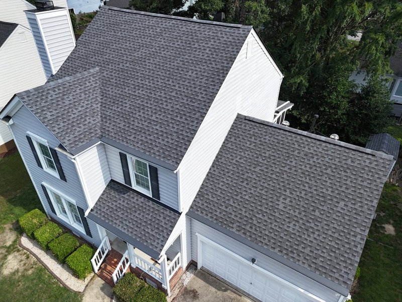 Completed asphalt shingle roof replacement on a Raleigh, NC home